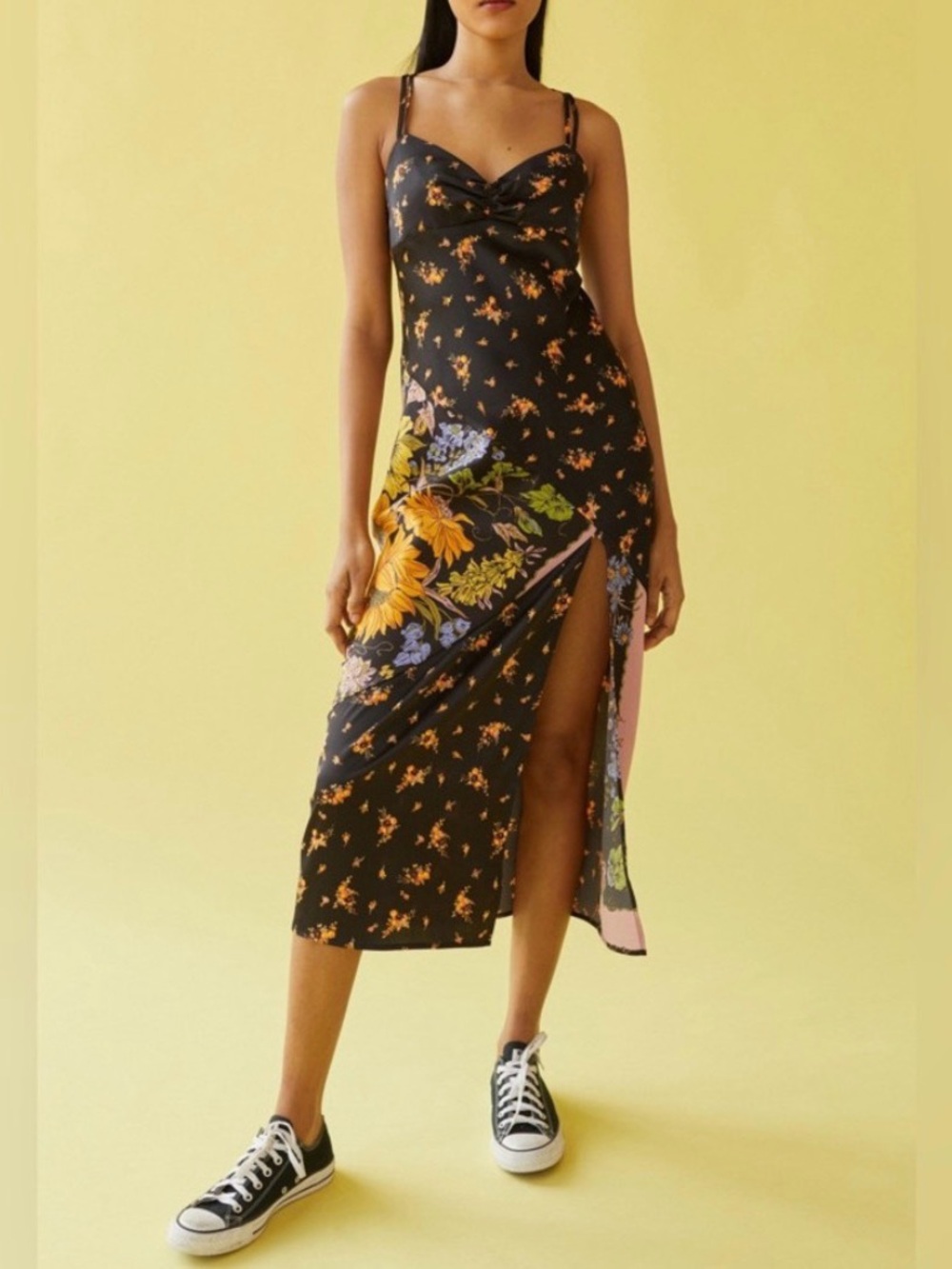 Urban outfitters Black Floral Slip Midi Dress